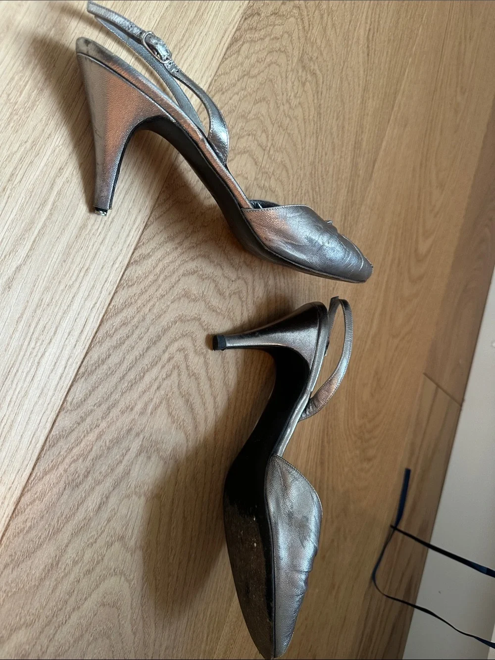 Bruno Magli Metallic Silver Knotted Peep-Toe Slingback Heels